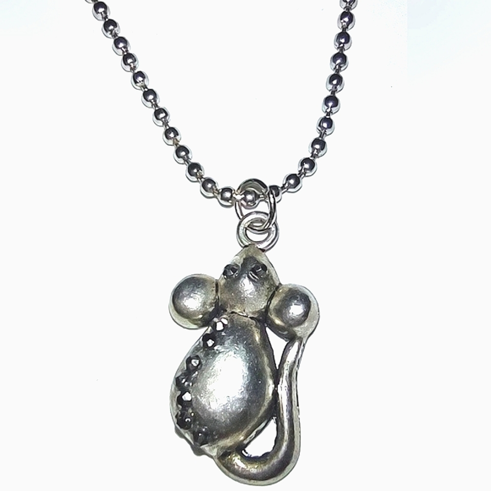Jeweled Mouse Charm on Steel Ball Neck Chain